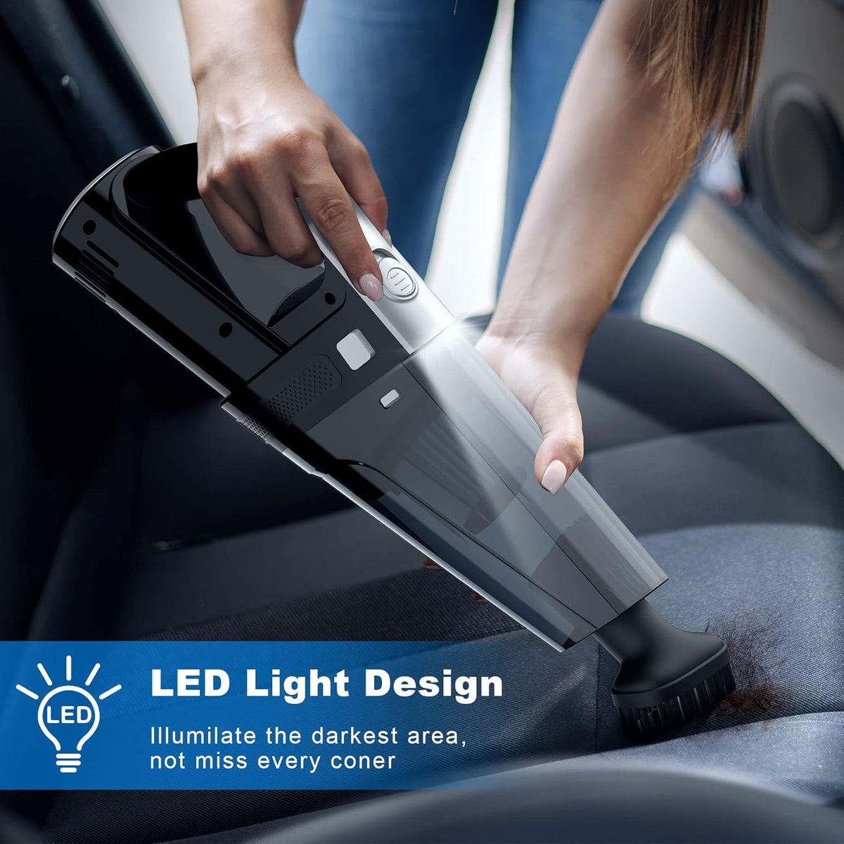 Car Vacuum Cleaner, Portable Car Vacuum with Powerful 7000PA Suction, Car Accessories, DC 12V High Power 16.4Ft Cord Vacuum Cleaner for Car, LED Light & Low Noise, VC008C