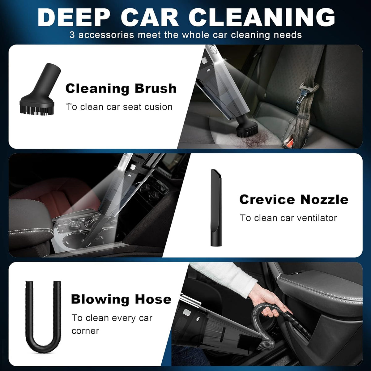 Car Vacuum Cleaner, Portable Car Vacuum with Powerful 7000PA Suction, Car Accessories, DC 12V High Power 16.4Ft Cord Vacuum Cleaner for Car, LED Light & Low Noise, VC008C